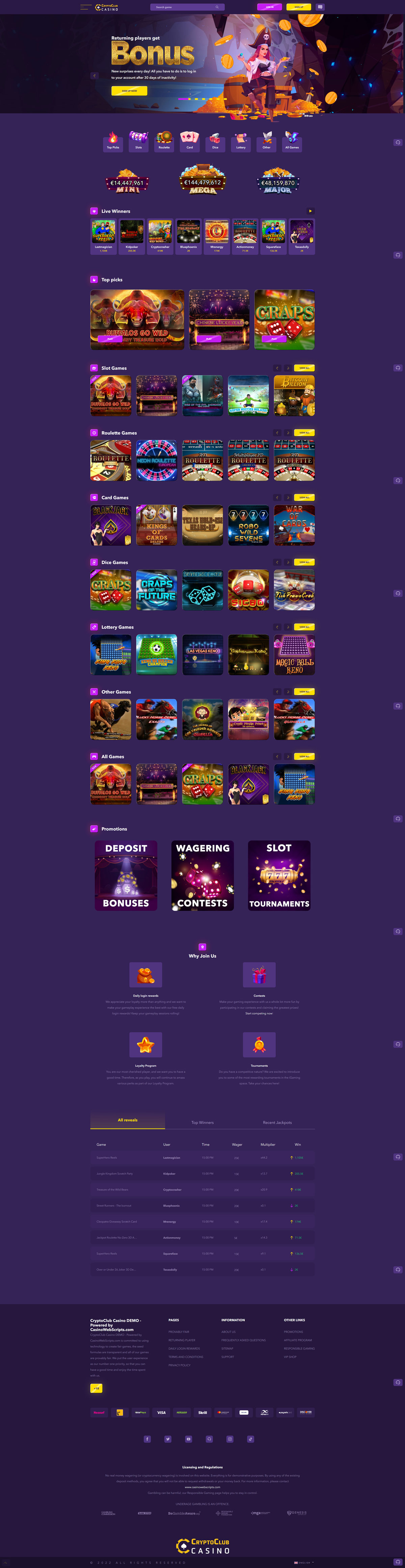 Live Casino Demo Template Dark Royal Purple